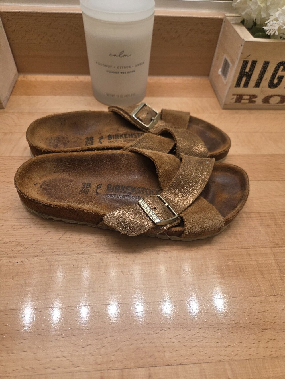 Birkenstock Siena Sandals Brown Metallic Suede Cross Strap Women's Size EU 38